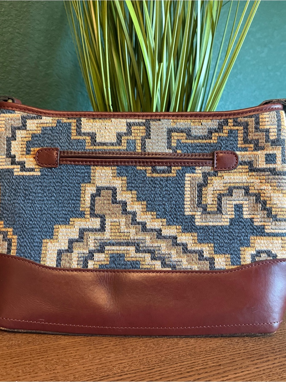 Patricia Nash Blue and Brown Woven Shoulder Bag
